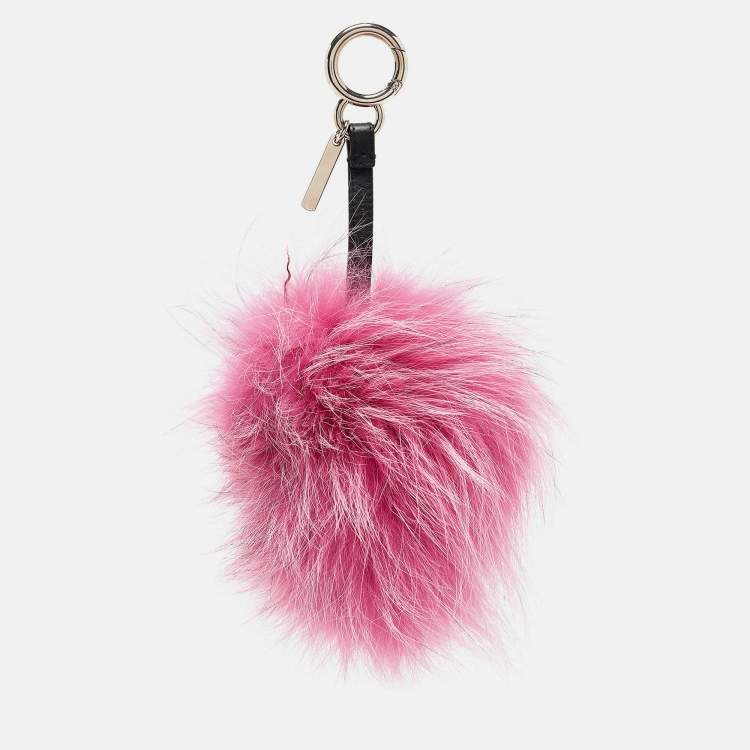 Pre Owned Fendi Pink Fox Fur and Shearling Crystal Tria Monster Bug Bag Charm