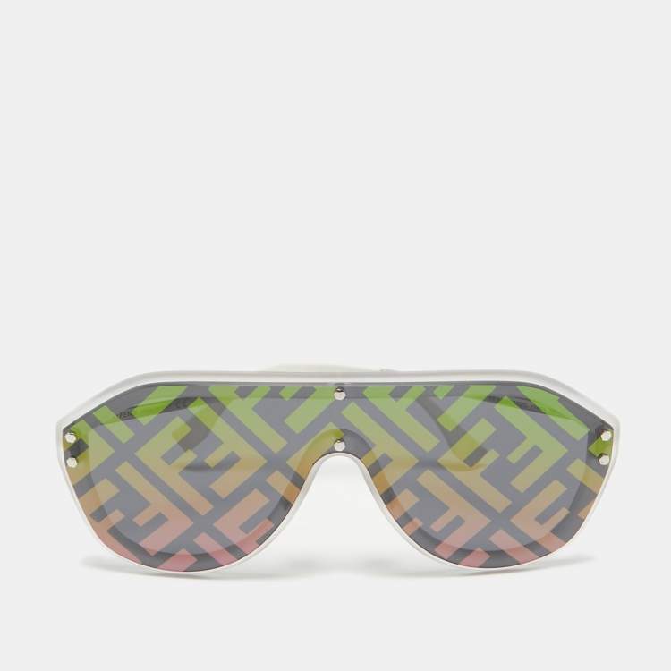 Pre Owned Fendi Silver Tone/Grey Mirrored M0039/G/S FF Fabulous Shield Sunglasses