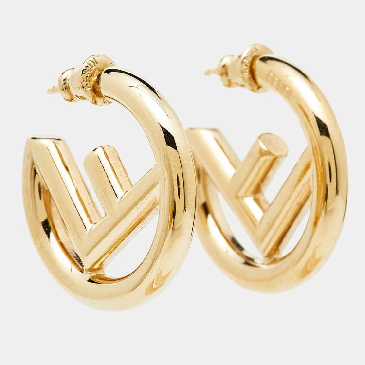 Pre Owned Fendi F is Fendi Gold Tone Hoop Earrings