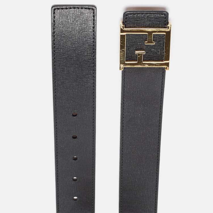 Pre Owned Fendi Black Leather FF Logo Buckle Belt 80CM