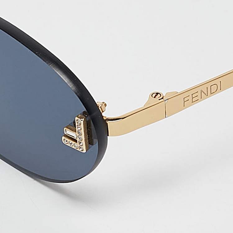 Pre Owned Fendi Gold Tone/Blue FE4075US Fendi First Crystal Oval Sunglasses