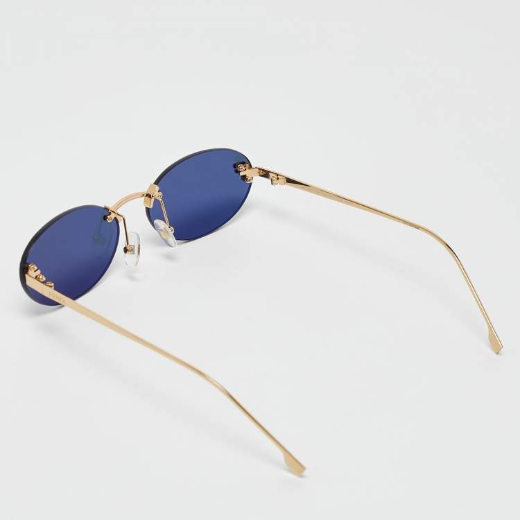 Pre Owned Fendi Gold Tone/Blue FE4075US Fendi First Crystal Oval Sunglasses