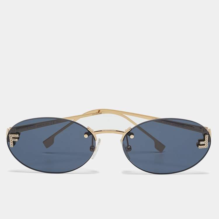 Pre Owned Fendi Gold Tone/Blue FE4075US Fendi First Crystal Oval Sunglasses