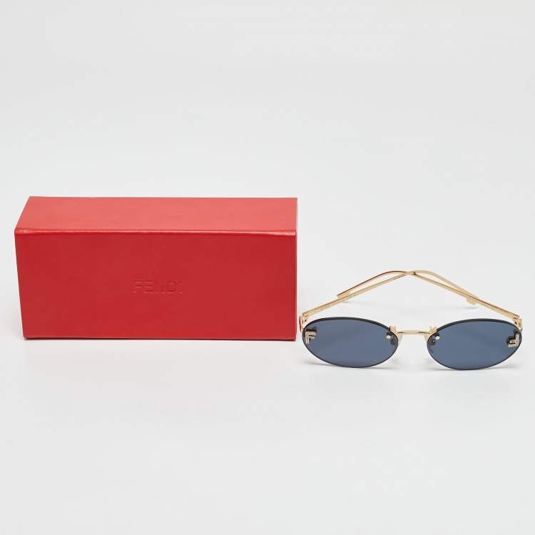 Pre Owned Fendi Gold Tone/Blue FE4075US Fendi First Crystal Oval Sunglasses