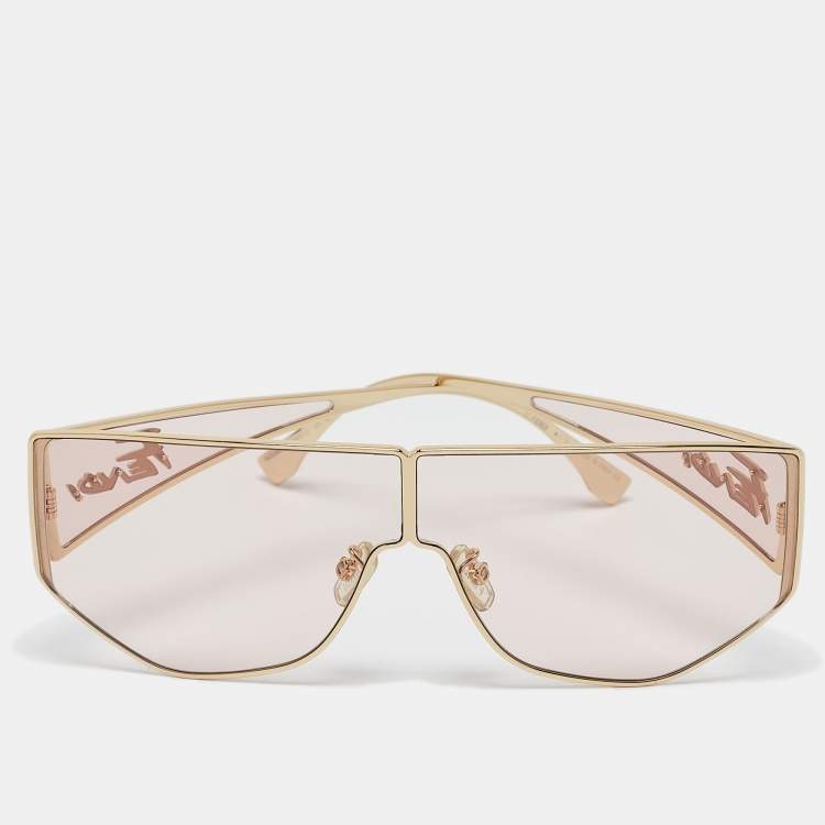Pre Owned Fendi Gold Tone/Pink FE40051U Disco Shield Sunglasses