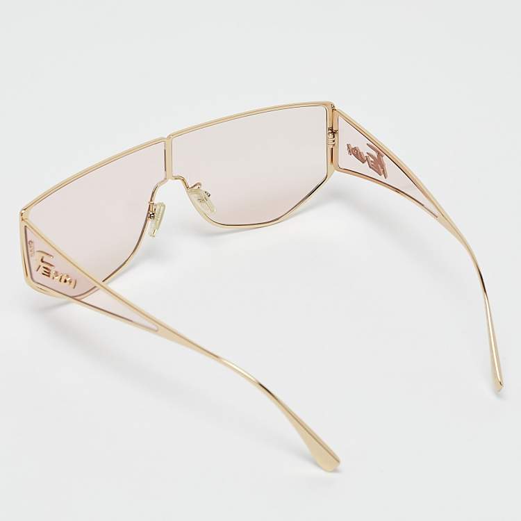 Pre Owned Fendi Gold Tone/Pink FE40051U Disco Shield Sunglasses