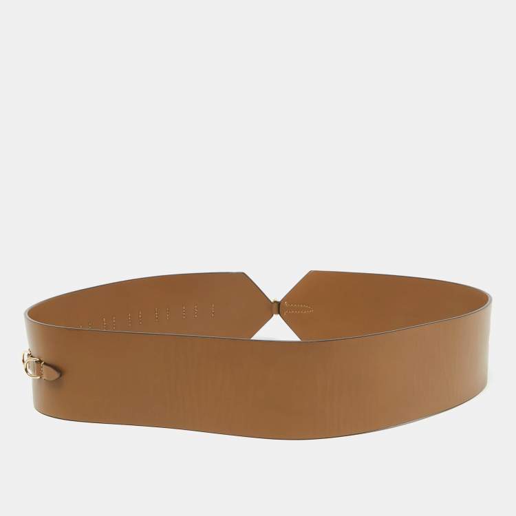 Pre Owned Fendi Brown Leather Logo Waist Belt 80CM