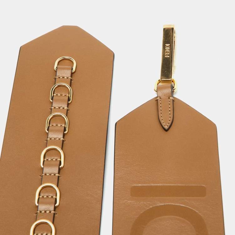 Pre Owned Fendi Brown Leather Logo Waist Belt 80CM