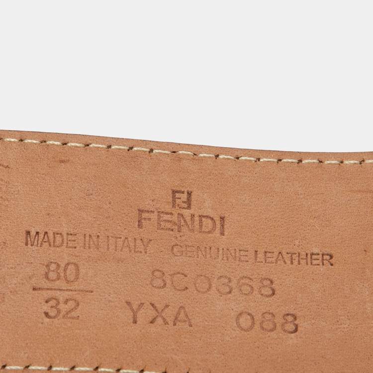 Pre Owned Fendi Brown Leather Mosaic Lapis Statement Belt 80CM
