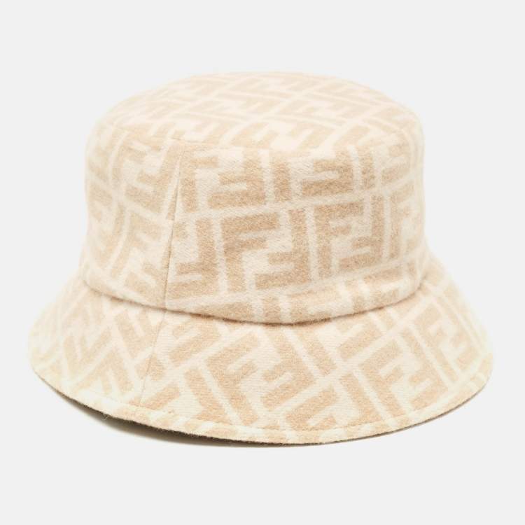 Pre Owned Fendi Zucca All Over Wool Bucket Hat S