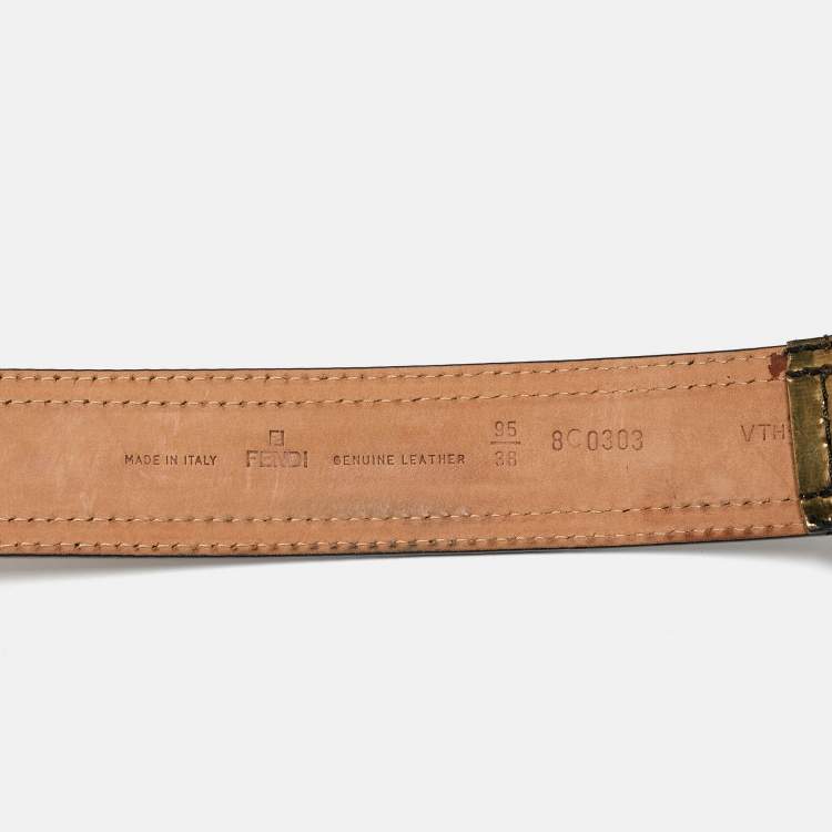 Pre Owned Fendi Gold Patent Leather B Buckle Belt 95CM