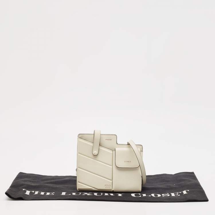 Pre Owned Fendi Off White Leather Mini Two Pocket Crossbody Bag