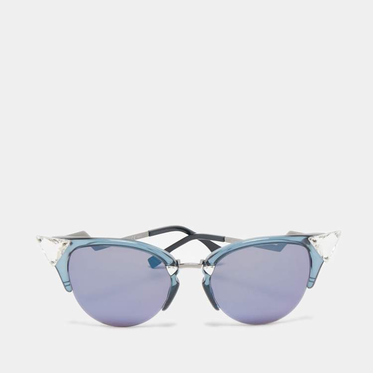 Pre Owned Fendi Blue/Silver FF 0042/S Crystals Cat Eye Sunglasses