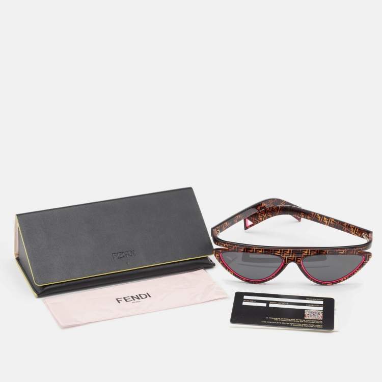 Pre Owned Fendi Brown/Pink Zucchino FF0383/S/S Cat Eye Sunglasses