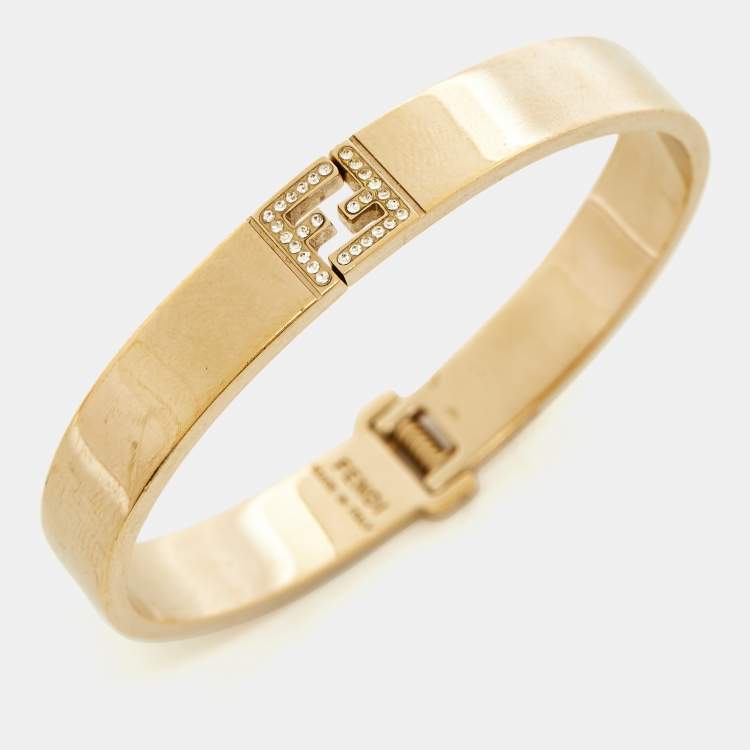 Pre Owned Fendi Fendista Crystals Gold Tone Bracelet  M