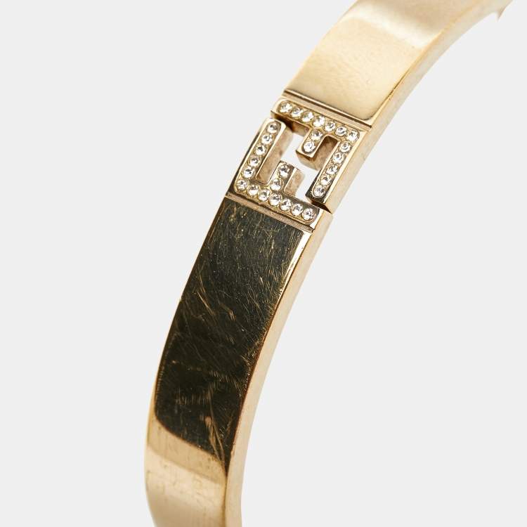 Pre Owned Fendi Fendista Crystals Gold Tone Bracelet  M
