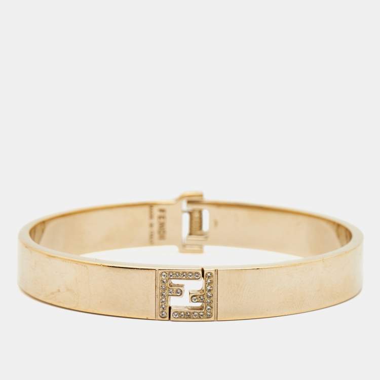 Pre Owned Fendi Fendista Crystals Gold Tone Bracelet  M
