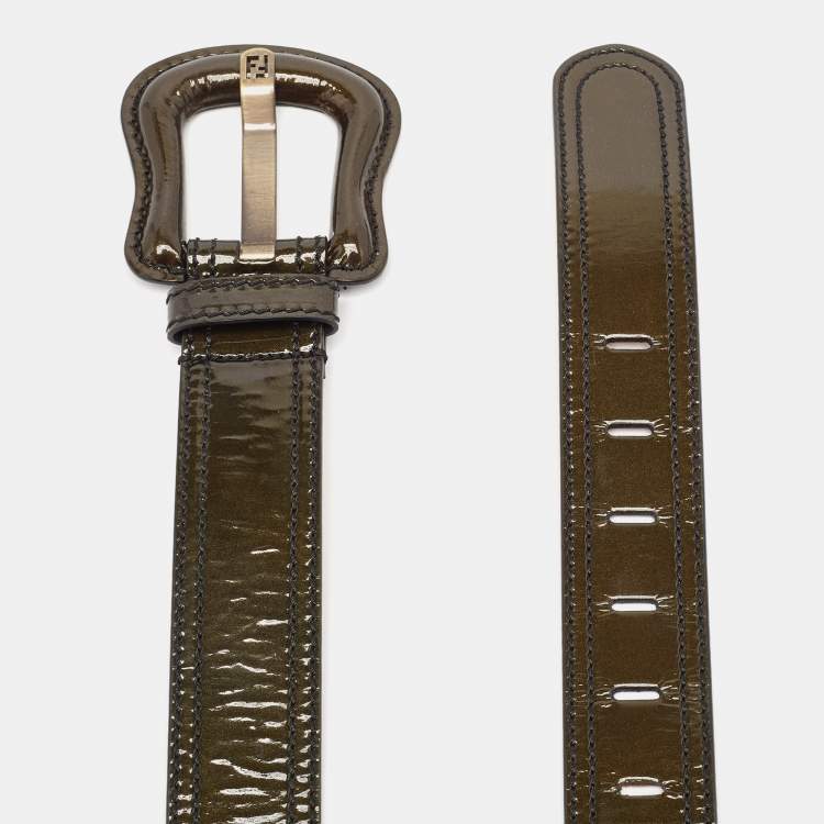Pre Owned Fendi Green Patent Leather B Buckle Belt 100 CM