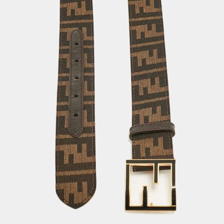 Pre Owned Fendi Tobacco Zucca canvas and Leather FF Buckle Belt 80CM