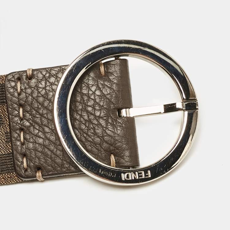 Pre Owned Fendi Tobacco Zucca Canvas and Leather Round Buckle Belt 80CM