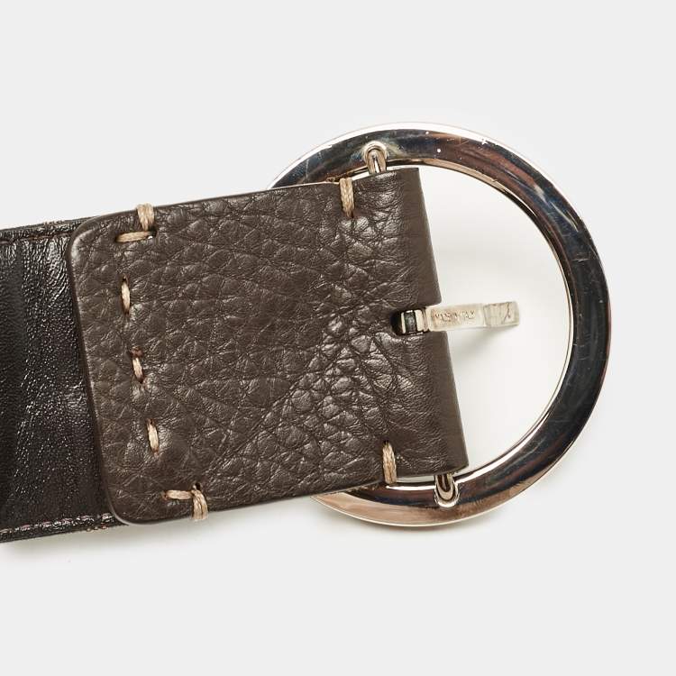 Pre Owned Fendi Tobacco Zucca Canvas and Leather Round Buckle Belt 80CM