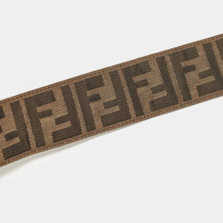 Pre Owned Fendi Tobacco Zucca Canvas and Leather Round Buckle Belt 80CM