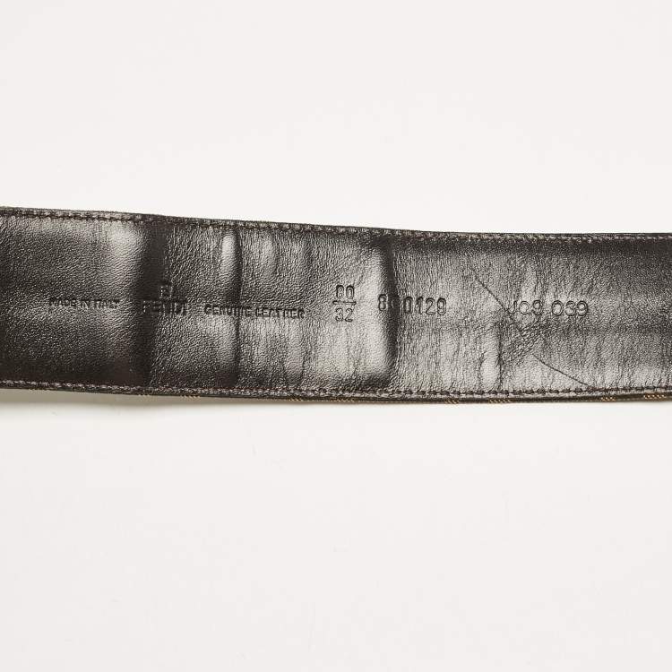 Pre Owned Fendi Tobacco Zucca Canvas and Leather Round Buckle Belt 80CM