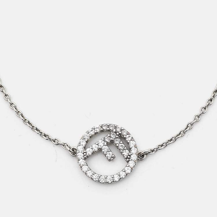 Pre Owned Fendi F is Fendi Crystals Silver Tone Bracelet