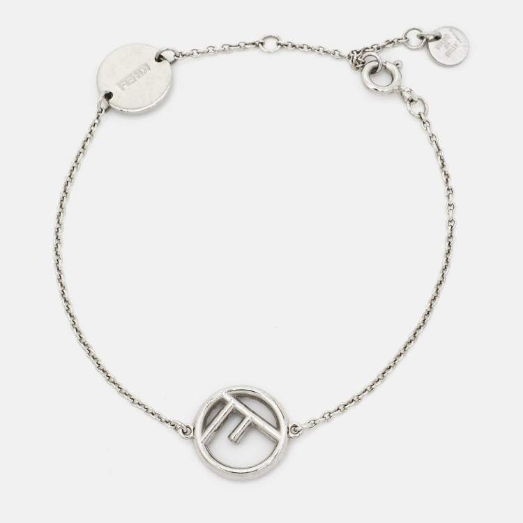 Pre Owned Fendi F is Fendi Crystals Silver Tone Bracelet