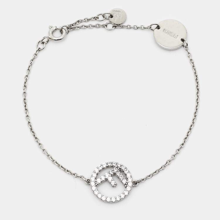 Pre Owned Fendi F is Fendi Crystals Silver Tone Bracelet