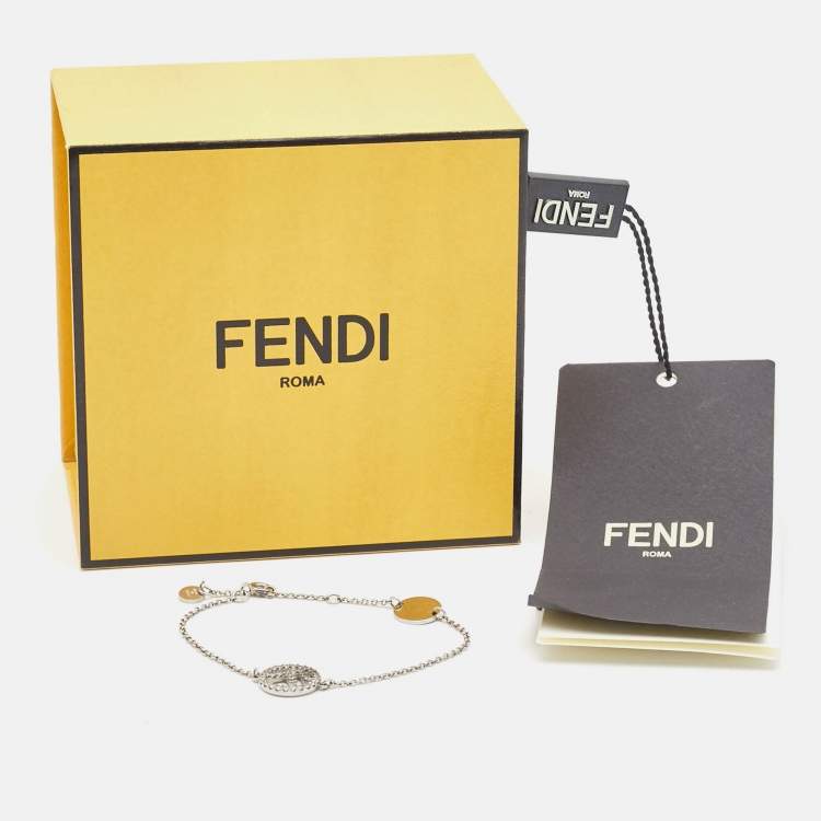 Pre Owned Fendi F is Fendi Crystals Silver Tone Bracelet