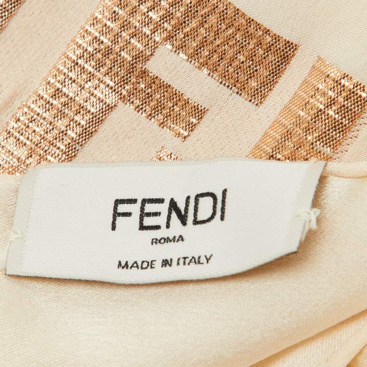 Pre Owned Fendi Beige/Gold Zucca Print Silk Scarf