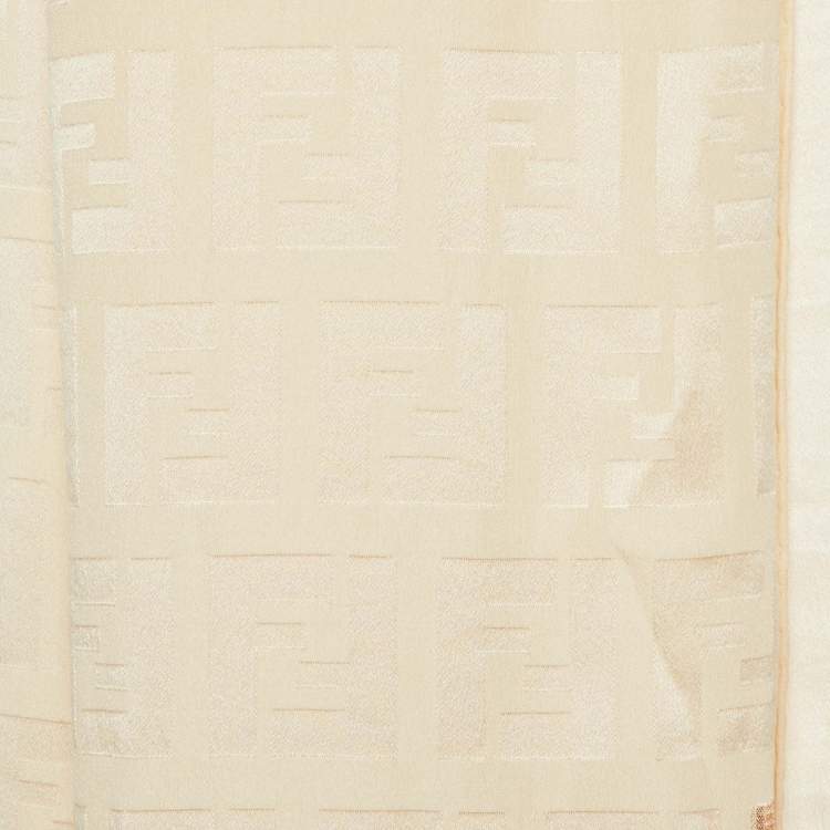Pre Owned Fendi Beige/Gold Zucca Print Silk Scarf