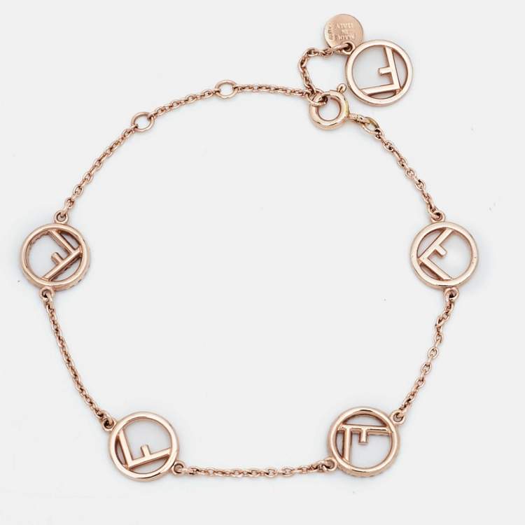 مملوكة مسبقًا Fendi F is Fendi Crystals Rose Gold Tone Logo Station Bracelet