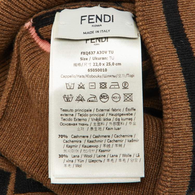 Pre Owned Fendi Brown FF Cashmere & Wool Knit Beanie 