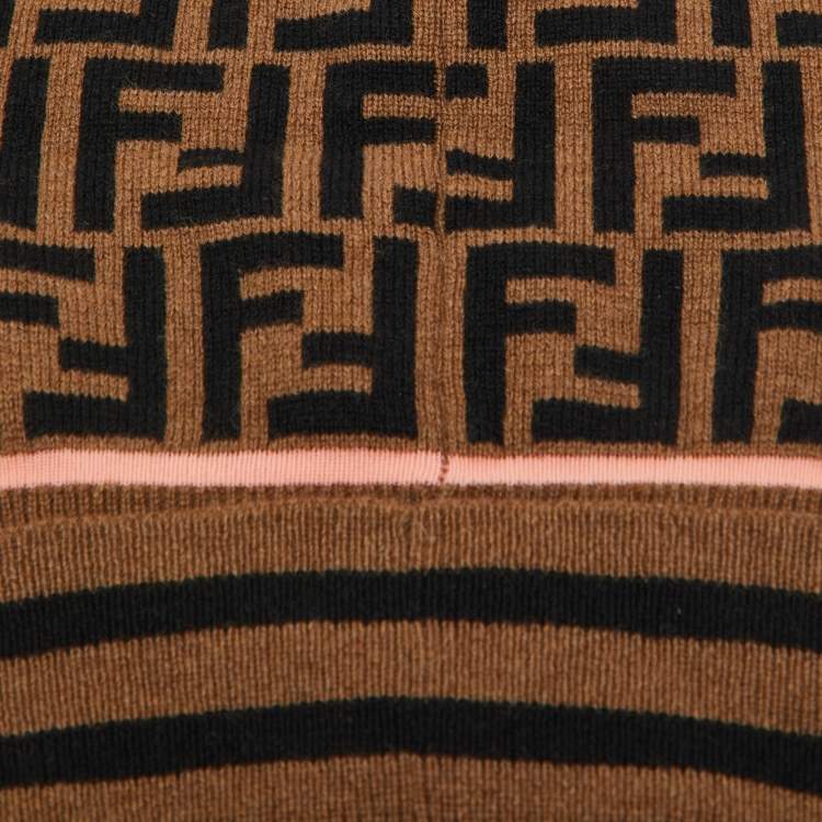 Pre Owned Fendi Brown FF Cashmere & Wool Knit Beanie 