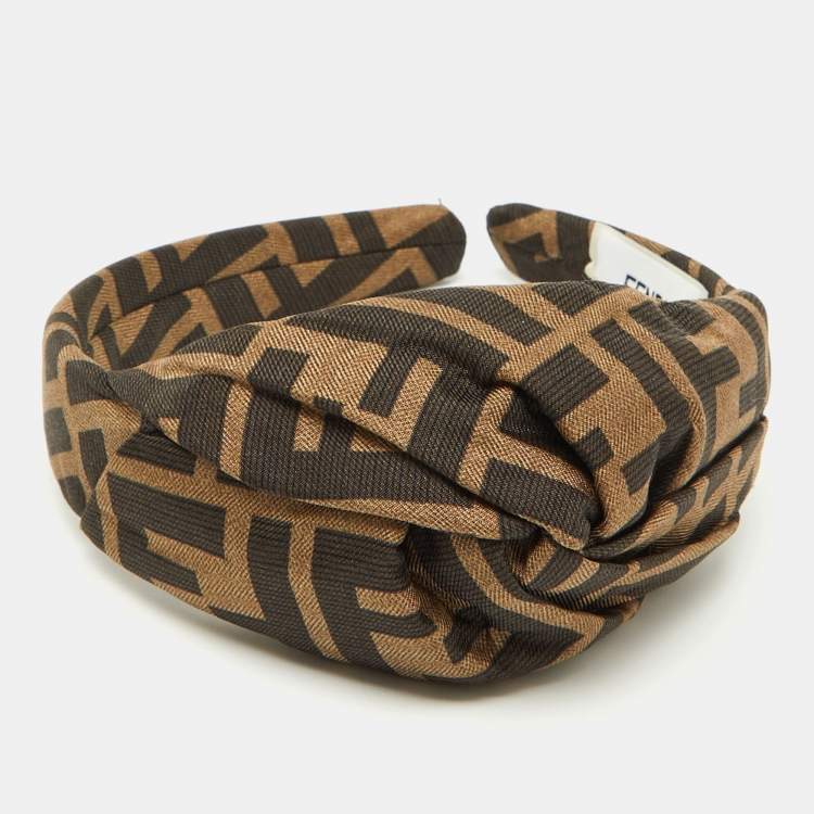 Pre Owned Fendi Brown Zucca Monogram Silk Knotted Head Band