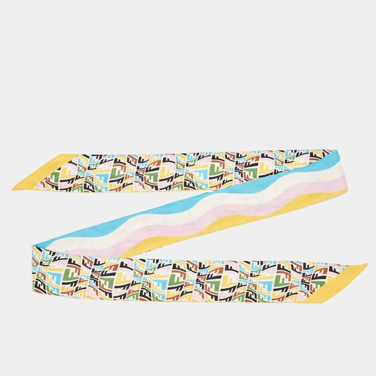 Pre Owned Fendi X Sarah Coleman Multicolor FF Print Silk Bandeau Scarf