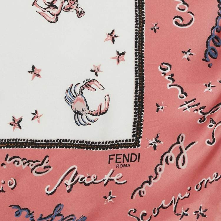 Pre Owned Fendi Pink/White Silk Astrology Square Scarf 