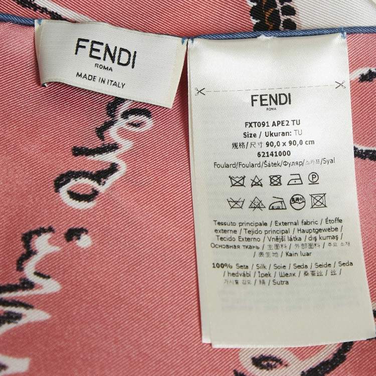 Pre Owned Fendi Pink/White Silk Astrology Square Scarf 