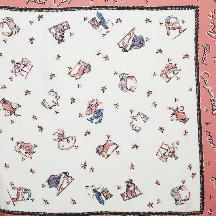 Pre Owned Fendi Pink/White Silk Astrology Square Scarf 