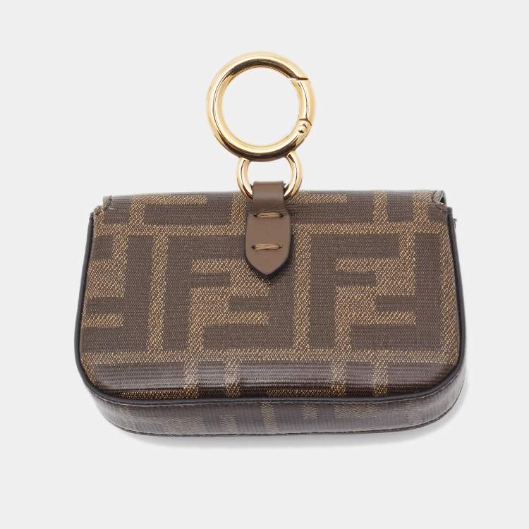 Pre Owned Fendi Tobacco Zucca Coated Canvas Nano Baguette Charm Bag