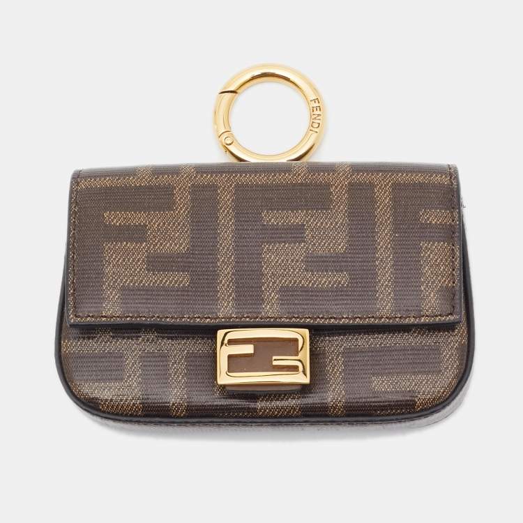 Pre Owned Fendi Tobacco Zucca Coated Canvas Nano Baguette Charm Bag