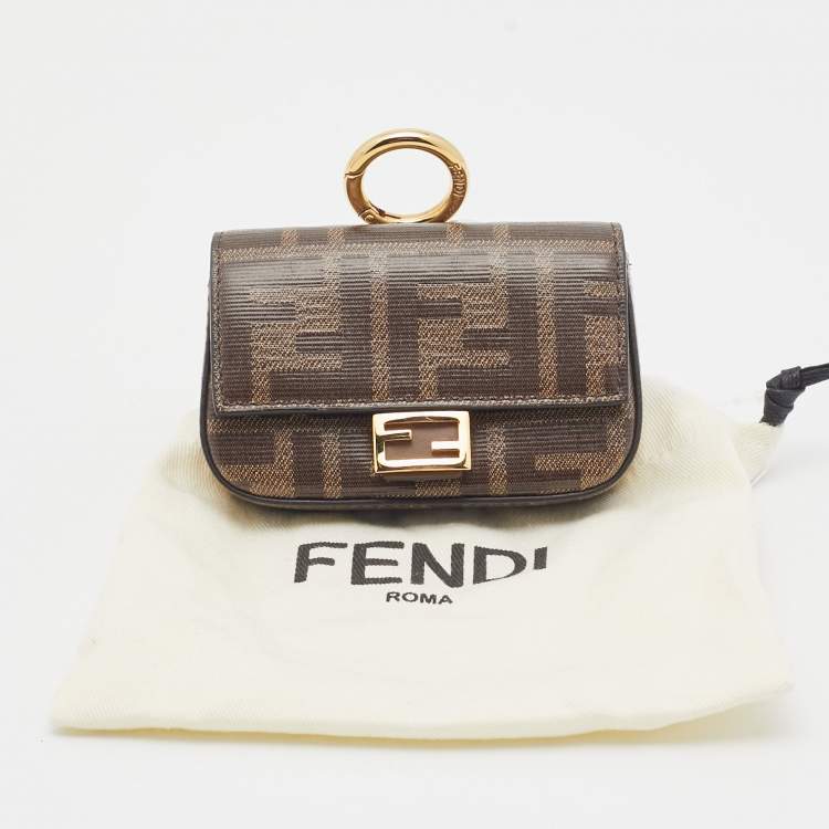 Pre Owned Fendi Tobacco Zucca Coated Canvas Nano Baguette Charm Bag