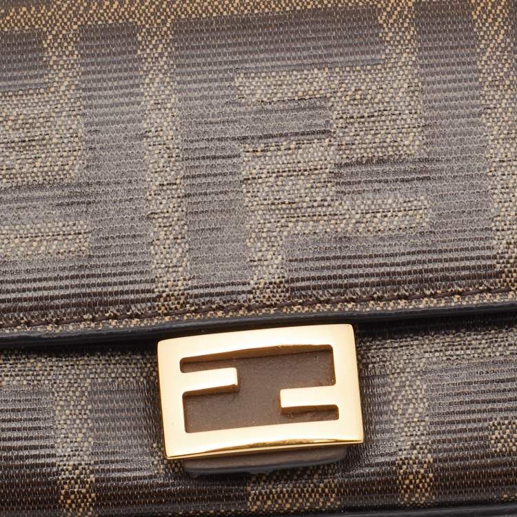 Pre Owned Fendi Tobacco Zucca Coated Canvas Nano Baguette Charm Bag