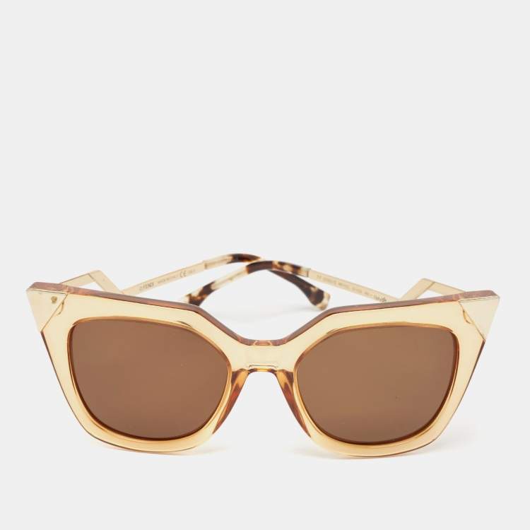 Pre Owned Fendi Brown/Gold FF0060/S Iridia Cat Eye Sunglasses
