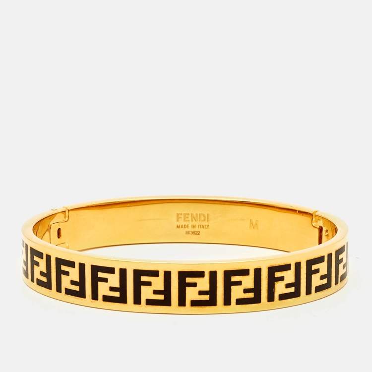 Pre Owned Fendi FF Enamel Gold Tone Bracelet M