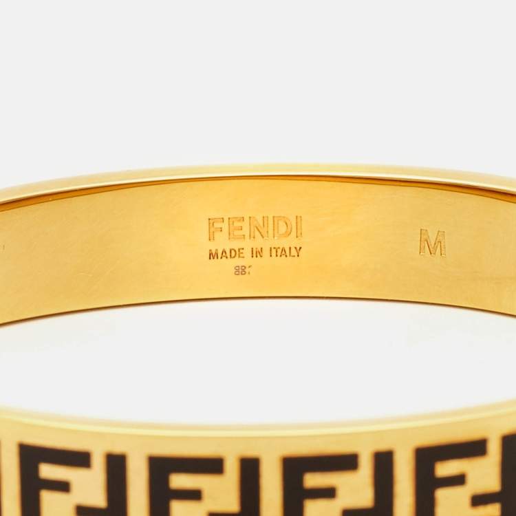 Pre Owned Fendi FF Enamel Gold Tone Bracelet M