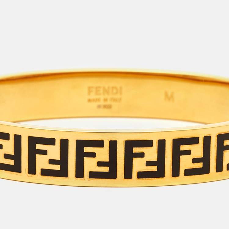 Pre Owned Fendi FF Enamel Gold Tone Bracelet M