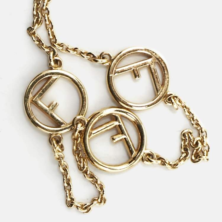Pre Owned Fendi F is Fendi Gold Tone Crystal Logo Station Bracelet